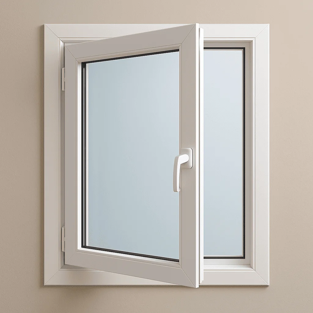 Ventana Abatible o Practicable de PVC blanca, apertura lateral.