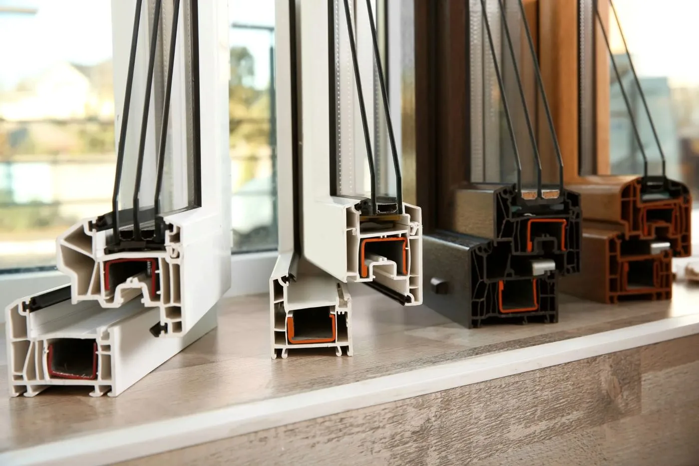 Variedad de perfiles de PVC en colores y acabados madera