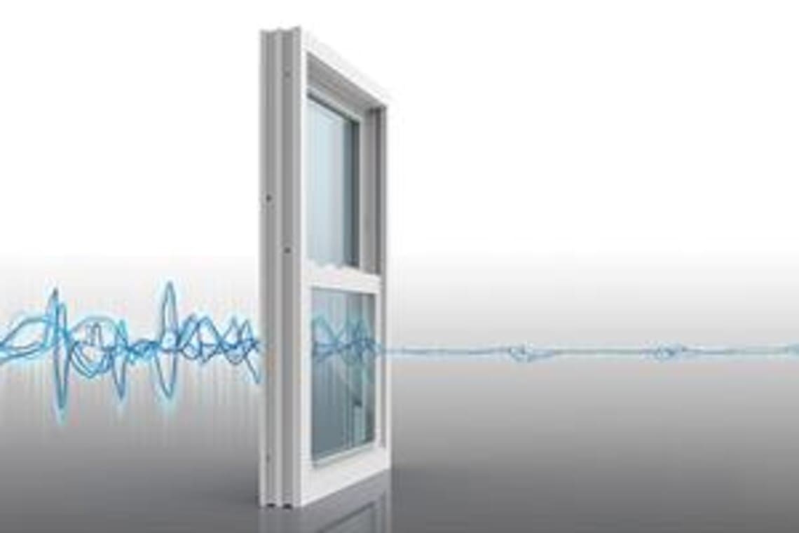 Ilustración de ondas sonoras siendo bloqueadas por una ventana PVC Starwin