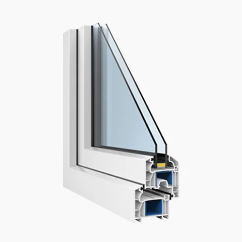 Detalle técnico de perfil PVC multicámara y termopanel DVH